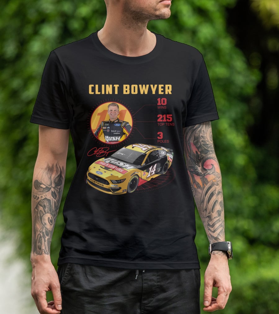 Clint Bowyer 14 Ford Mustang Racing Stats 10 Wins 215 Top Tens 3 Poles T-Shirt