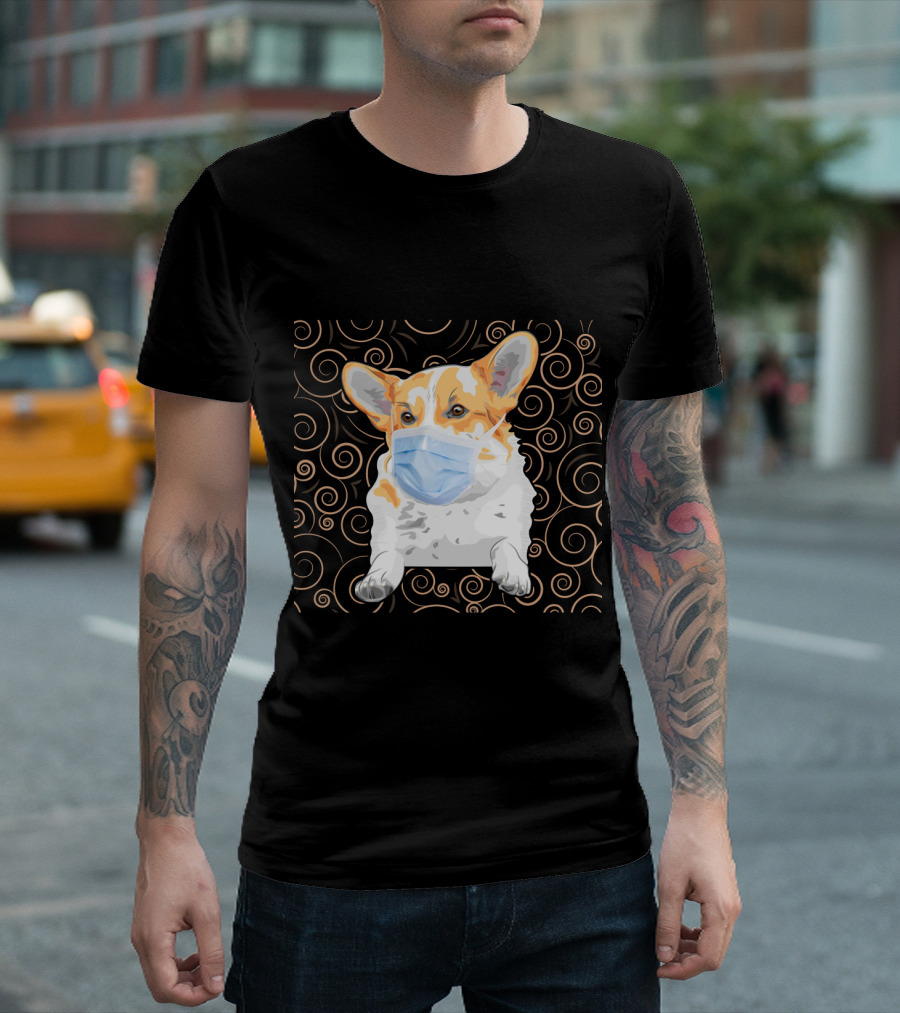 Corgi Wearing Mask With Swirl Pattern Background 81 T-Shirt