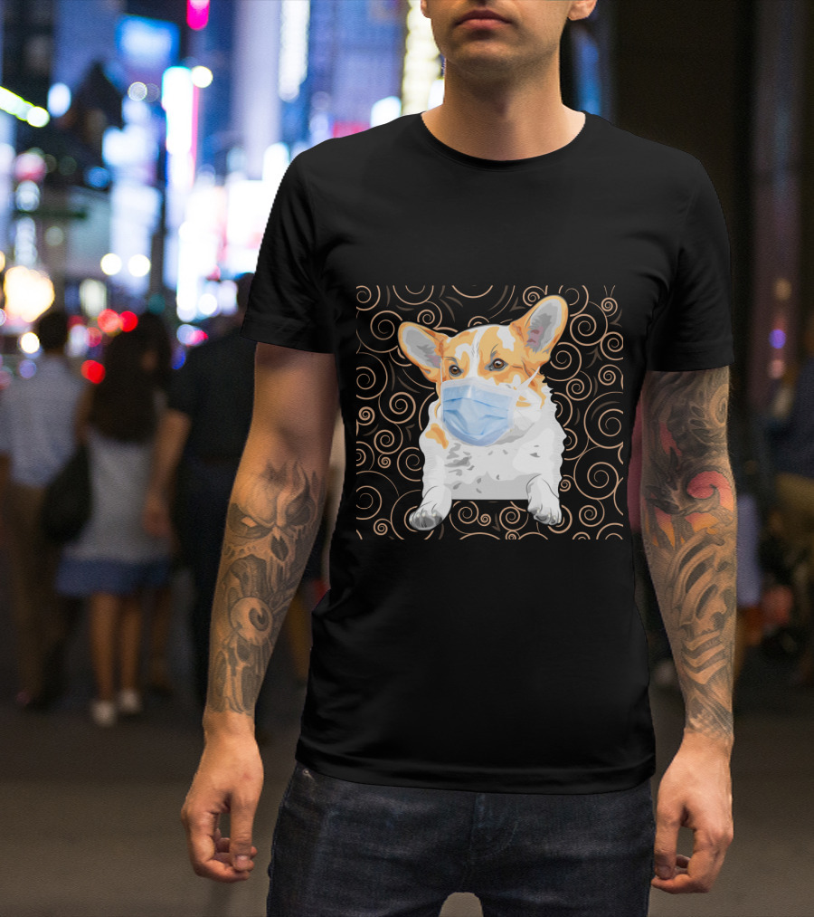 Corgi Wearing Mask With Swirl Pattern Background 81 T-Shirt
