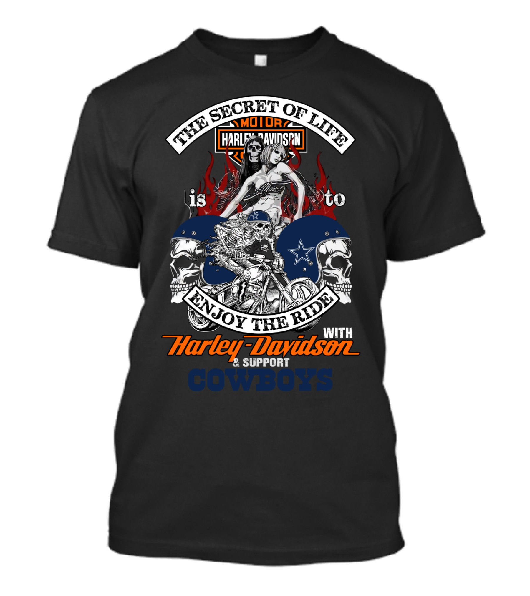 The Secret Of Life Enjoy The Ride With Harley Davidson And Support Cowboys T-Shirt