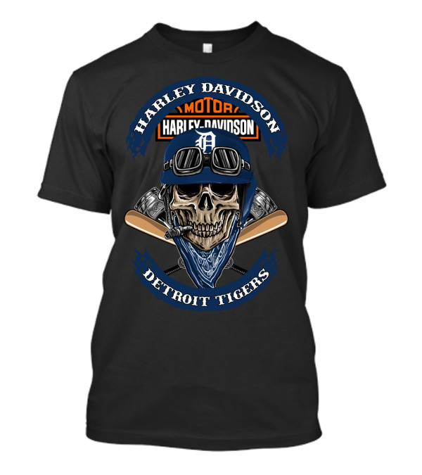 Harley Davidson Motor Detroit Tigers Skull Helmet T-Shirt