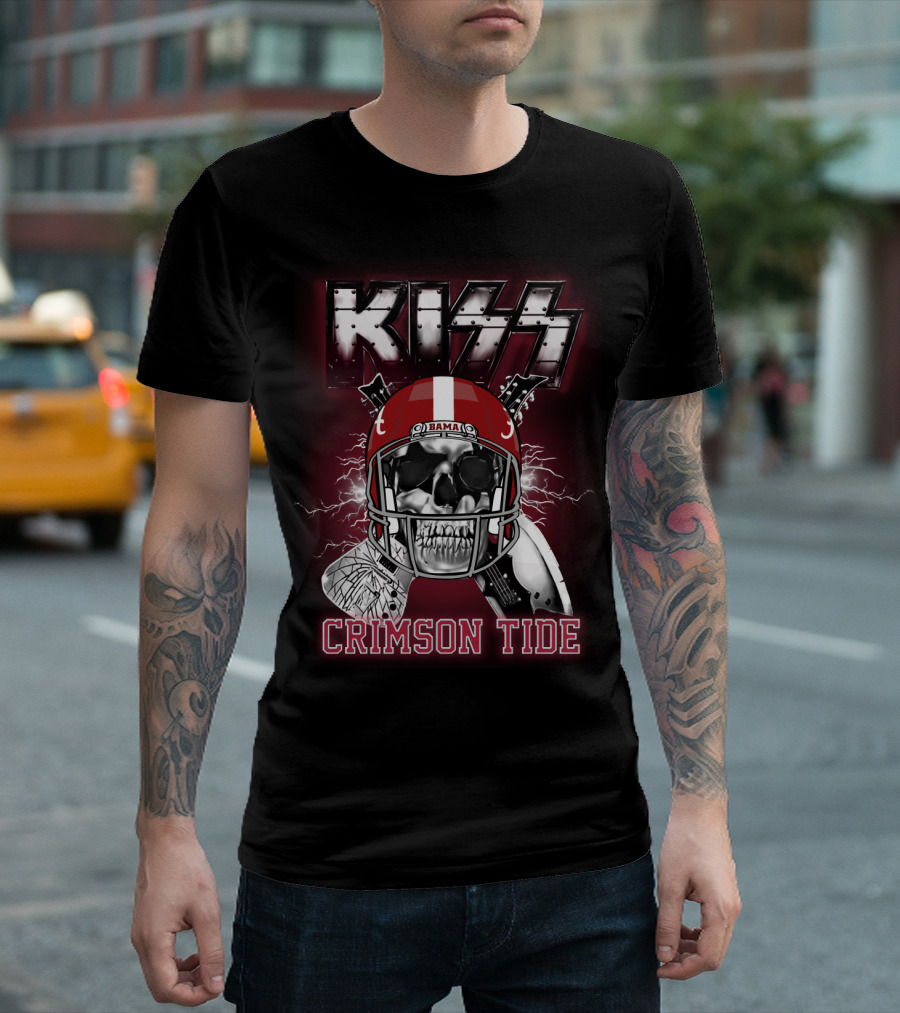Kiss Bama Crimson Tide Football Skull Helmet T-Shirt