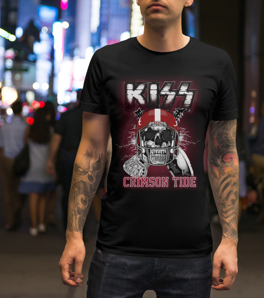 Kiss Bama Crimson Tide Football Skull Helmet T-Shirt