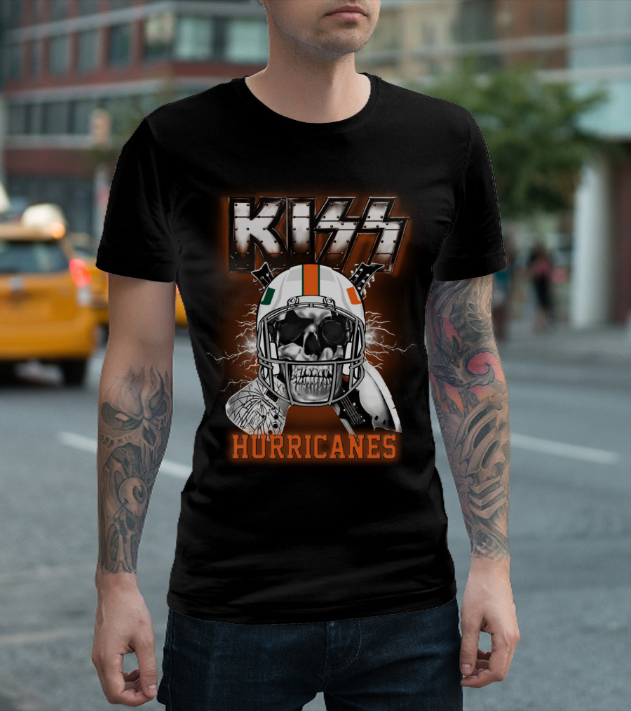 Kiss Hurricanes Skulled Football Helmet Ncaa Mashup T-Shirt