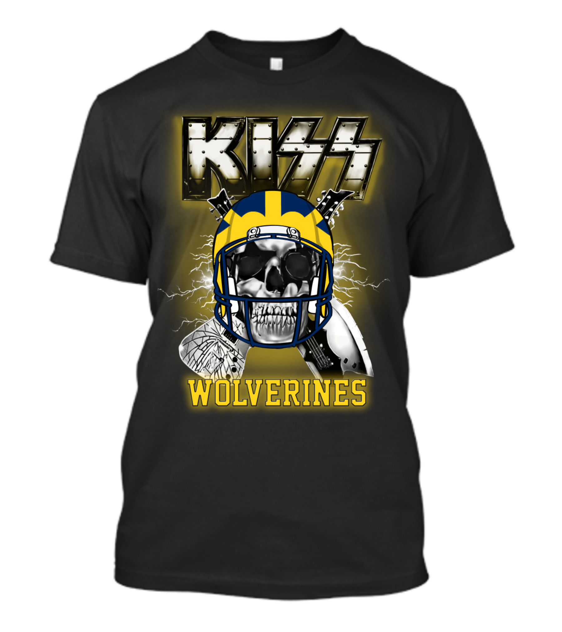 Kiss Wolverines Skull Helmet T-Shirt