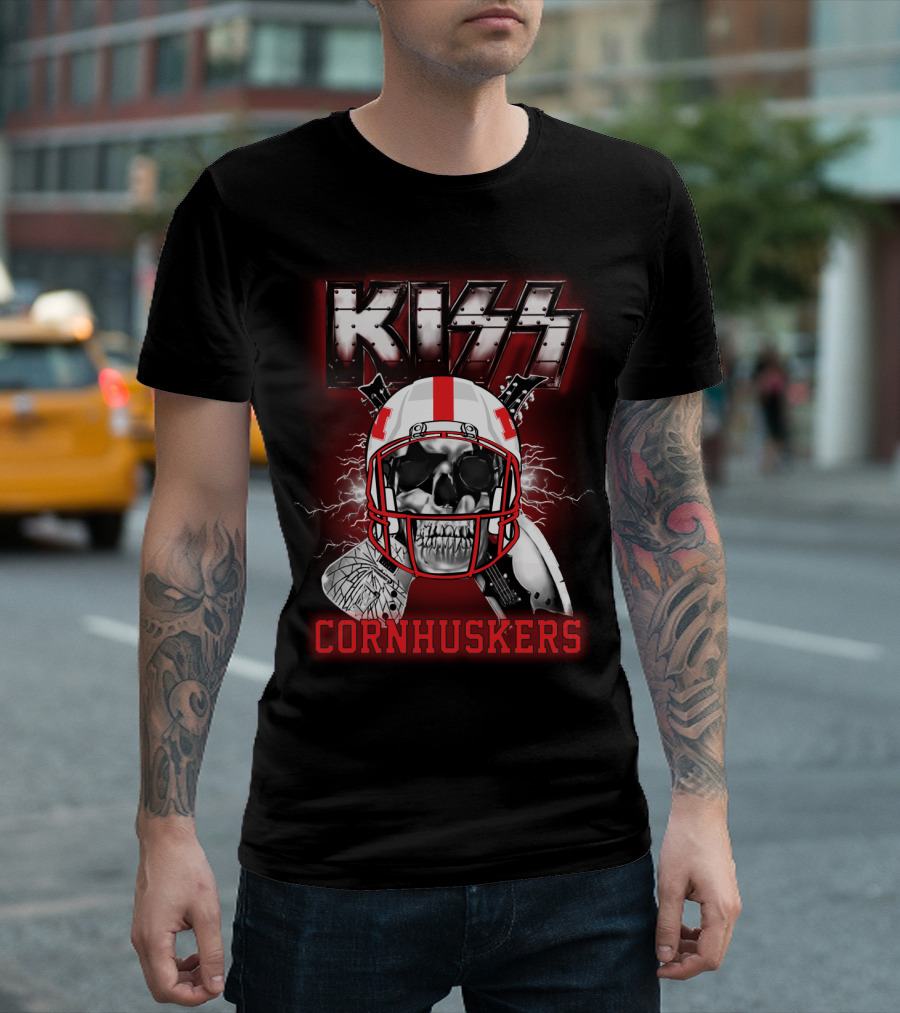Kiss Cornhuskers Skull Helmet Graphic Ncaa Nc T-Shirt