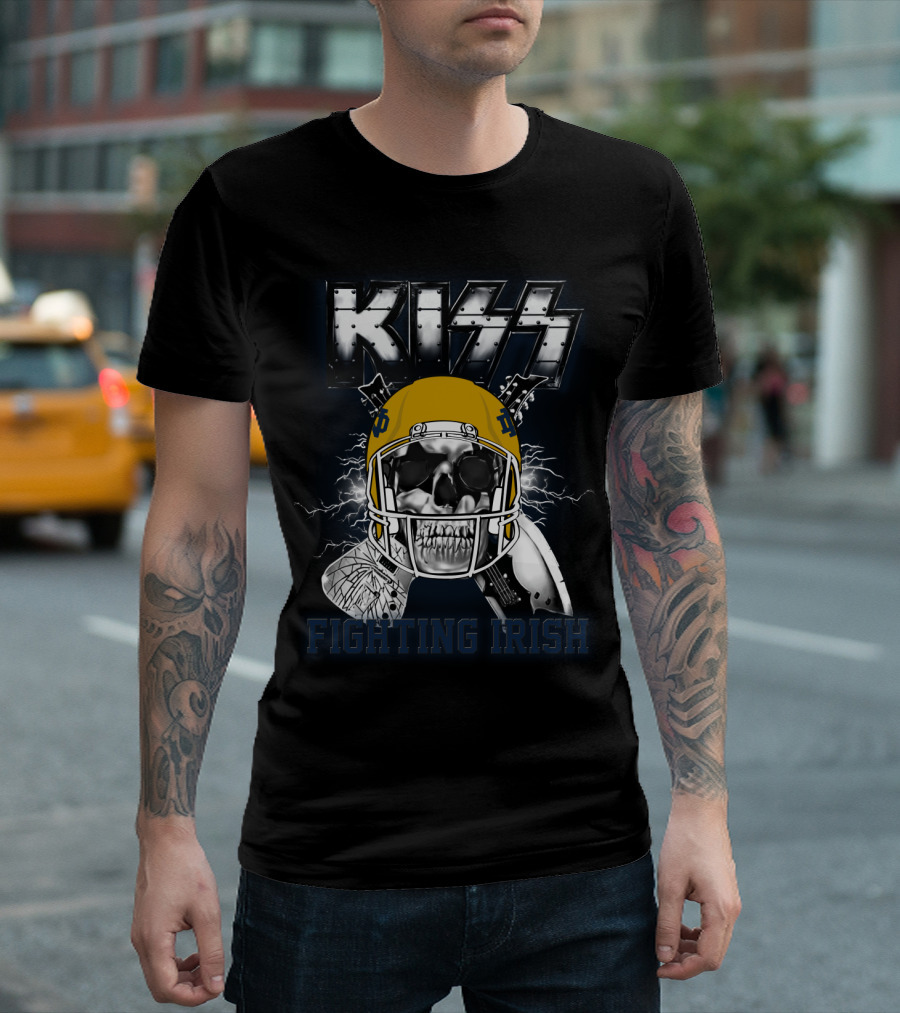 Kiss Fighting Irish Notre Dame Football Skull Helmet Ncaa 95 T-Shirt