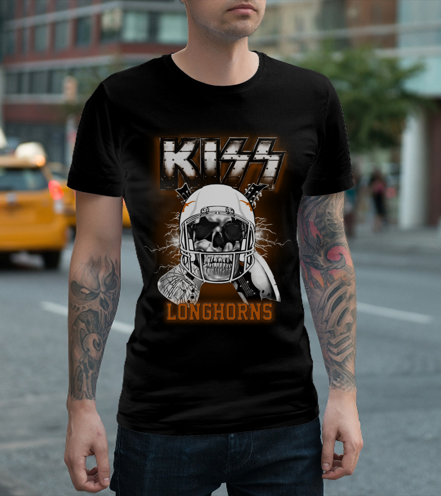 Kiss Longhorns Skull Helmet Ncaa Football T-Shirt