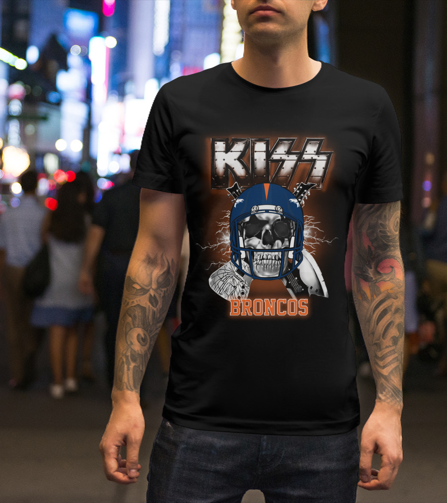 Kiss Broncos Skull Helmet T-Shirt