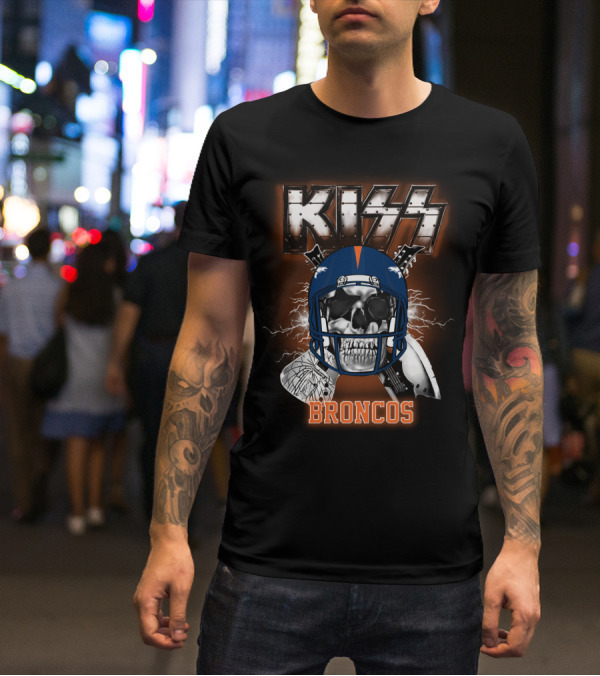 Kiss Broncos Skull Helmet T-Shirt