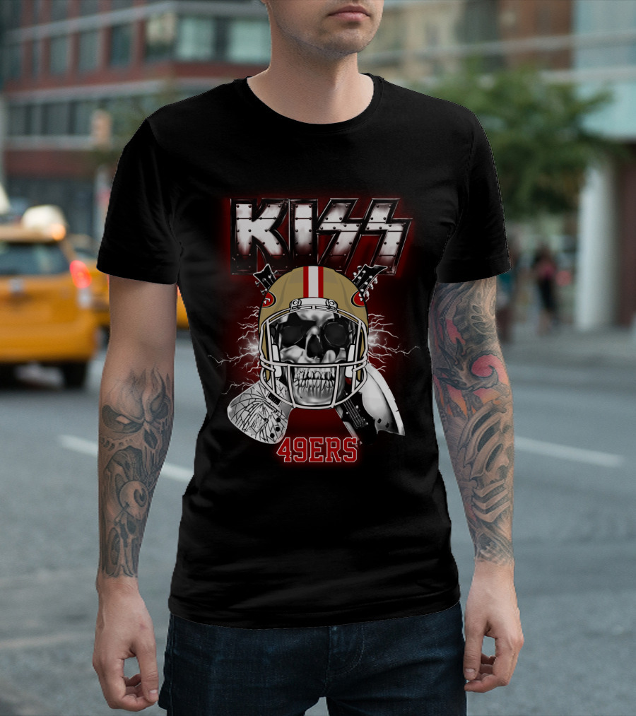 Kiss Sf 49ers Skull Helmet Electric T-Shirt