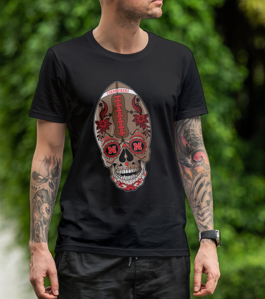 Cornhuskers Skull Football Floral N N T-Shirt