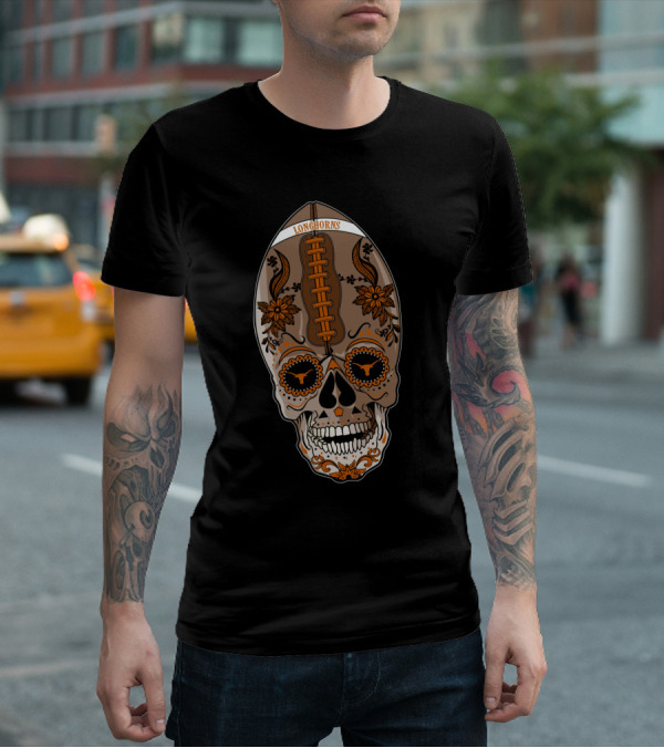 Longhorns Sugar Skull Football Floral T-Shirt
