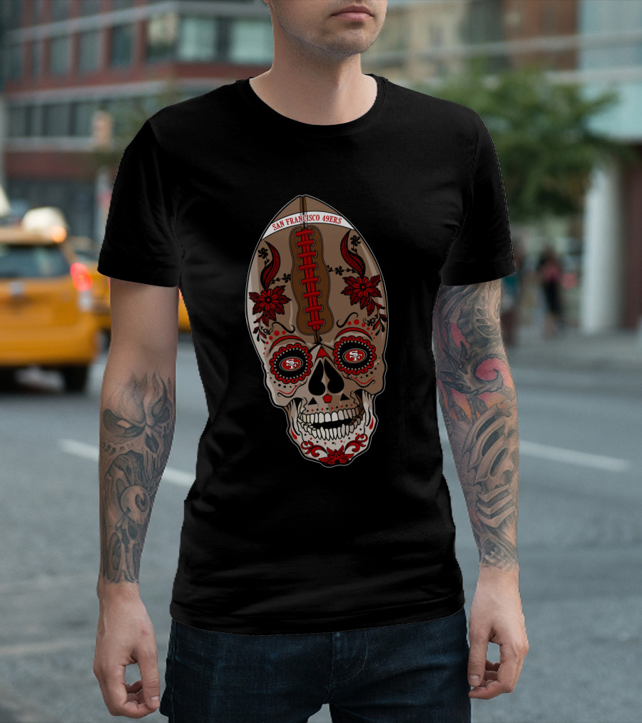 San Francisco 49ers Sugar Skull Football T-Shirt