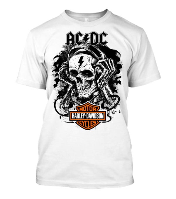 Acdc Harley Davidson Skull With Headphones T-Shirt