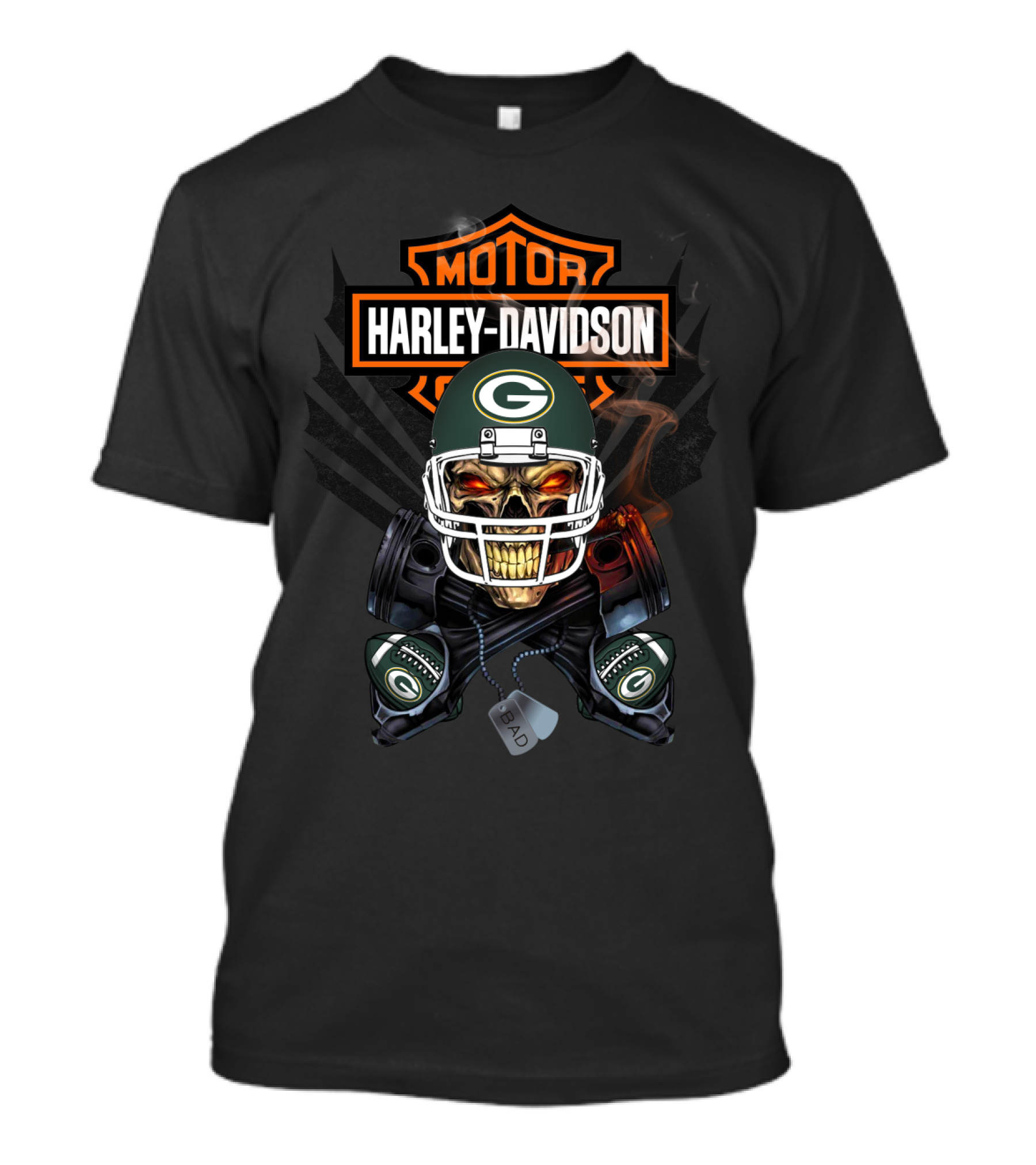 Harley Davidson Motor Green Bay Packers Skull Helmet T-Shirt