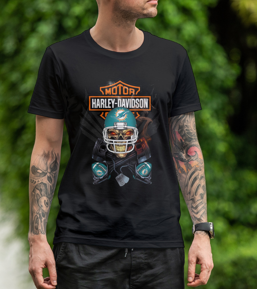 Harley Davidson Motor Miami Dolphins Skull Helmet Nfl T-Shirt