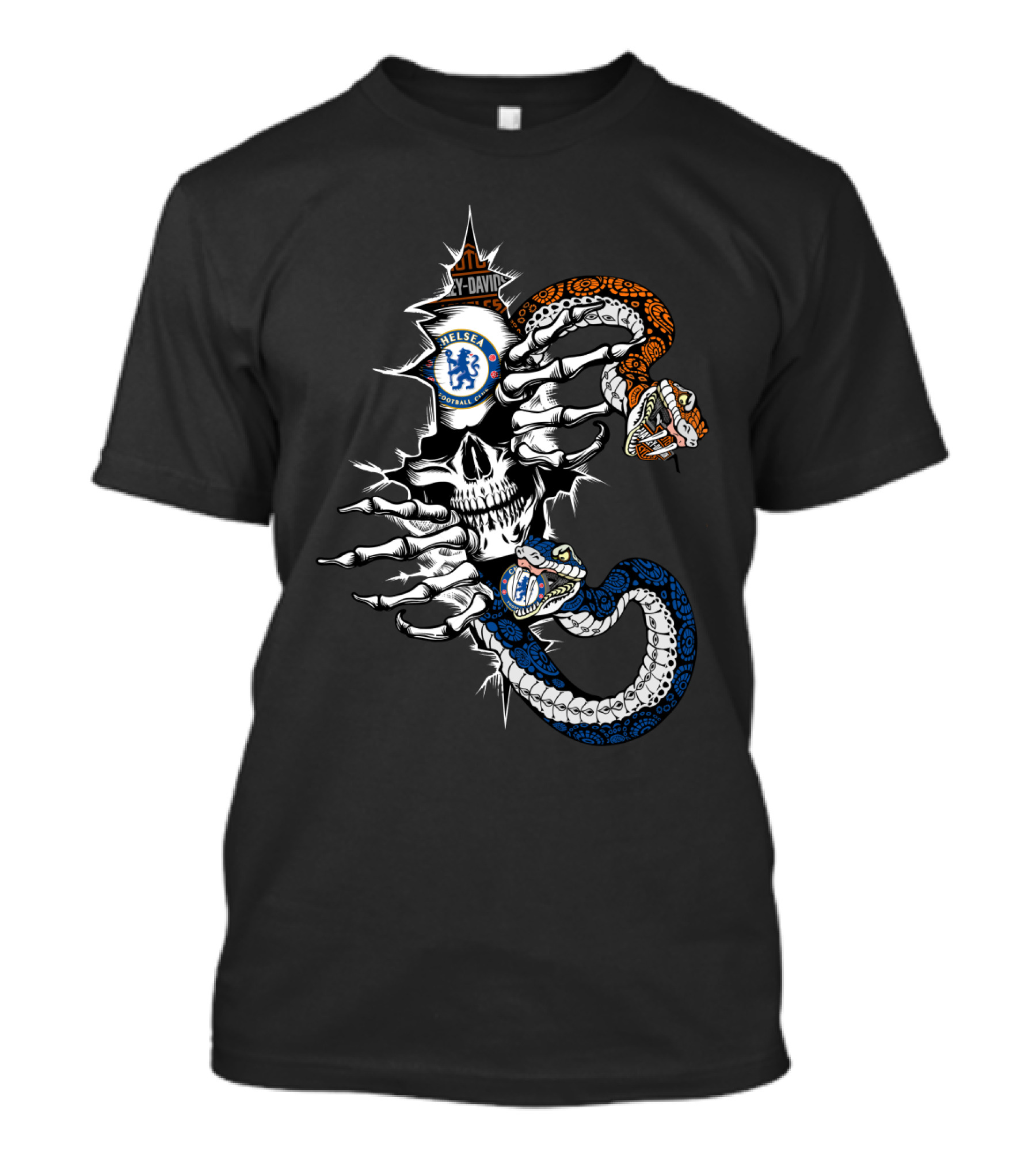 Chelsea Fc Harley Davidson Skull And Snakes T-Shirt