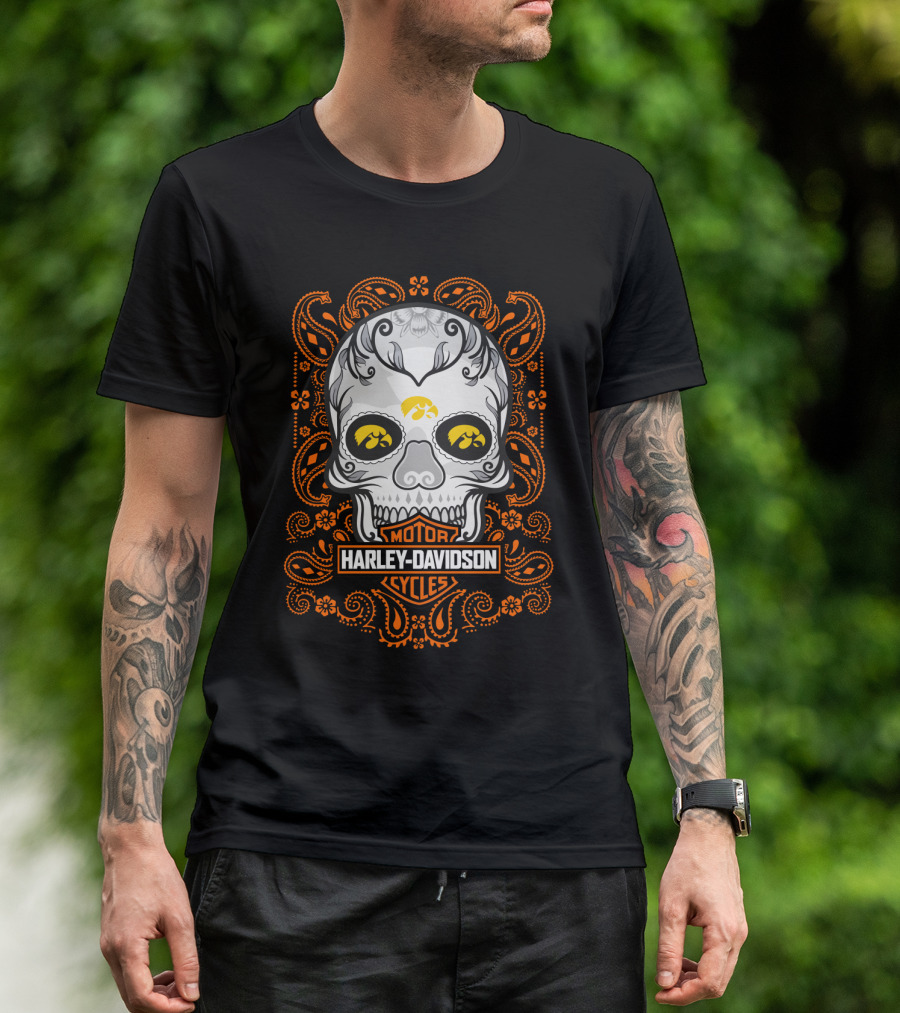 Harley Davidson Motor Cycles Iowa Hawkeyes Skull T-Shirt