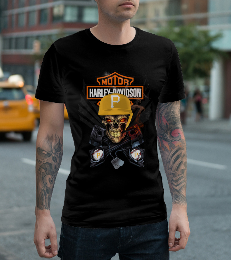 Harley Davidson Motor Skull Pittsburgh Baseball P Hat T-Shirt