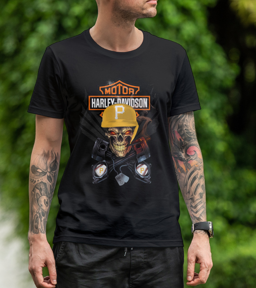 Harley Davidson Motor Skull Pittsburgh Baseball P Hat T-Shirt