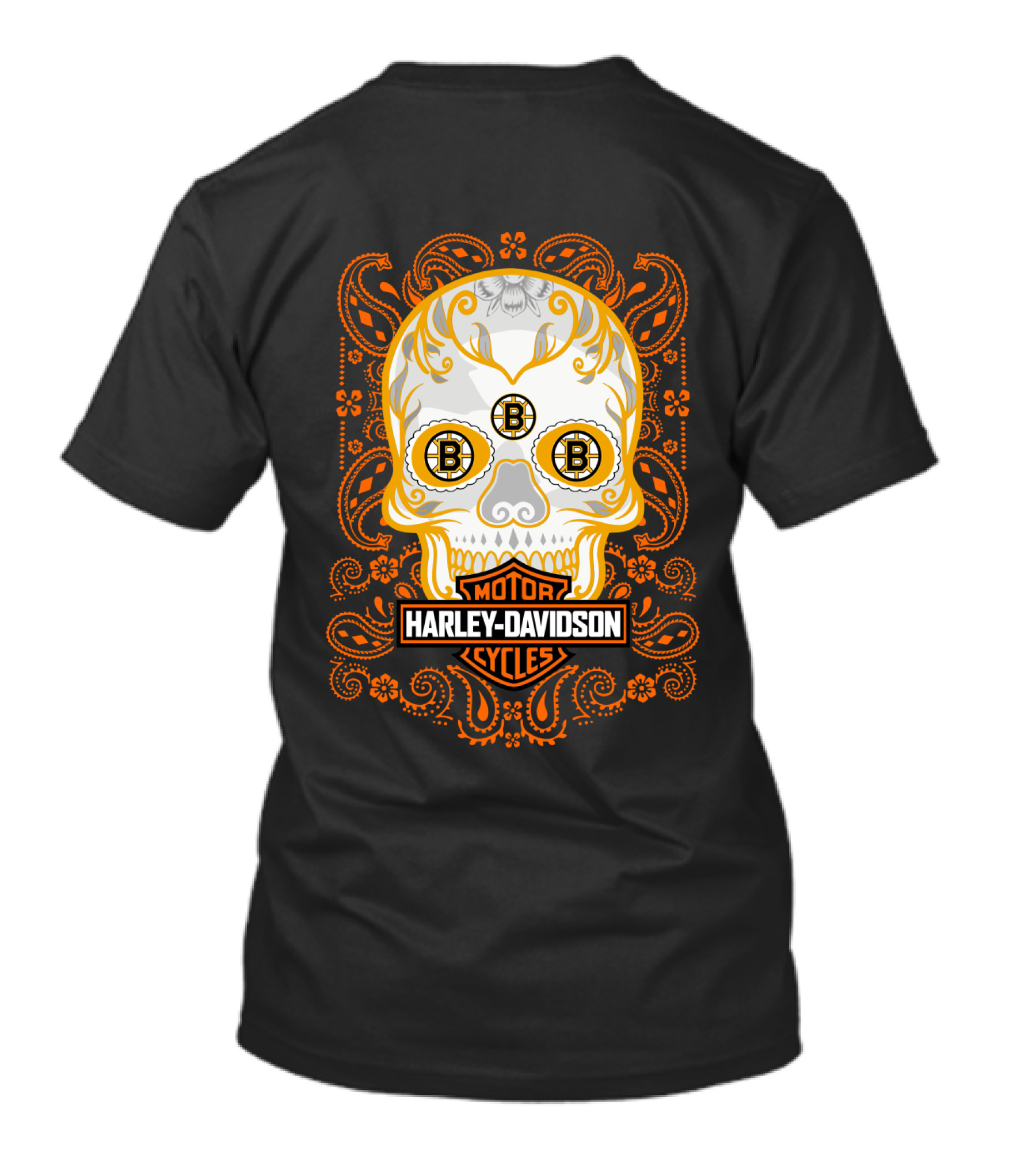 Harley Davidson Motor Cycles Boston Bruins Nhl Sugar Skull T-Shirt