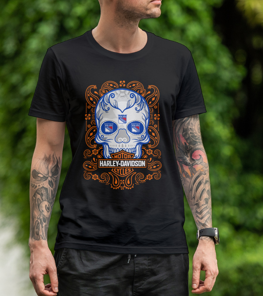 Harley Davidson Cycles Skull New York Rangers Nhl 102 Tvl T-Shirt