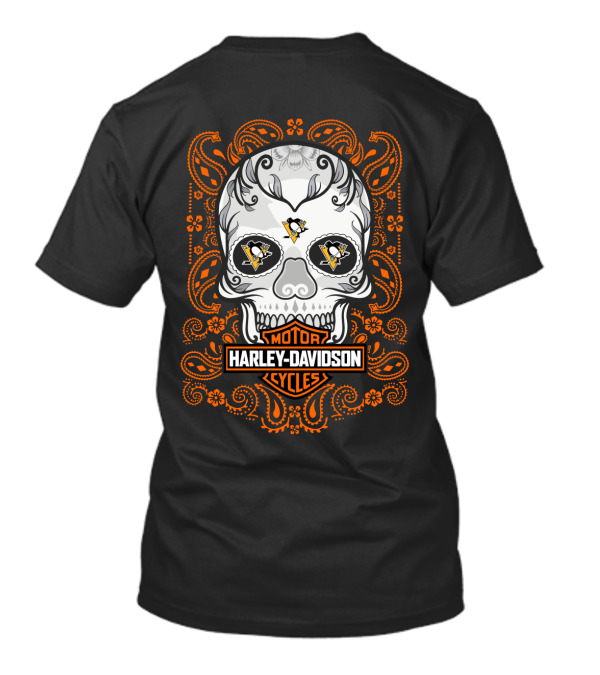 Harley Davidson Motor Cycles Skull Nhl Penguins T-Shirt