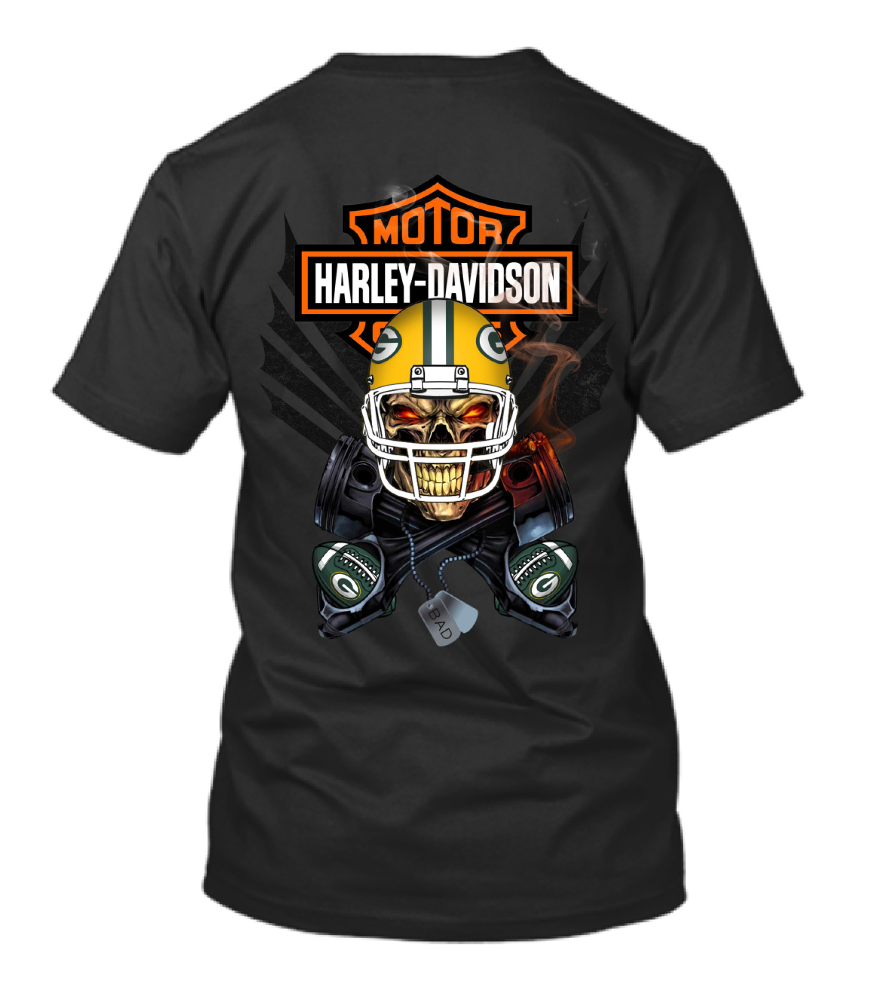 Green Bay Packers Harley Davidson Skeleton Piston Smoke T-Shirt