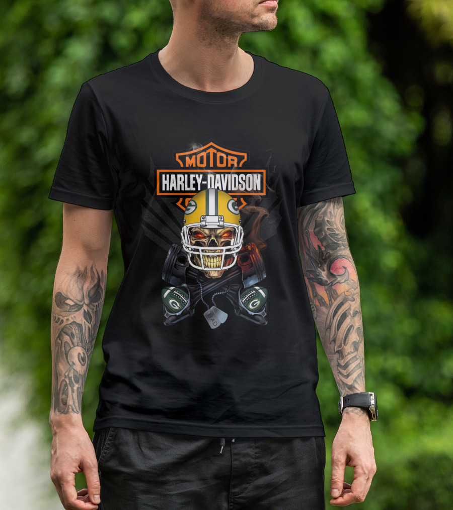 Green Bay Packers Harley Davidson Skeleton Piston Smoke T-Shirt