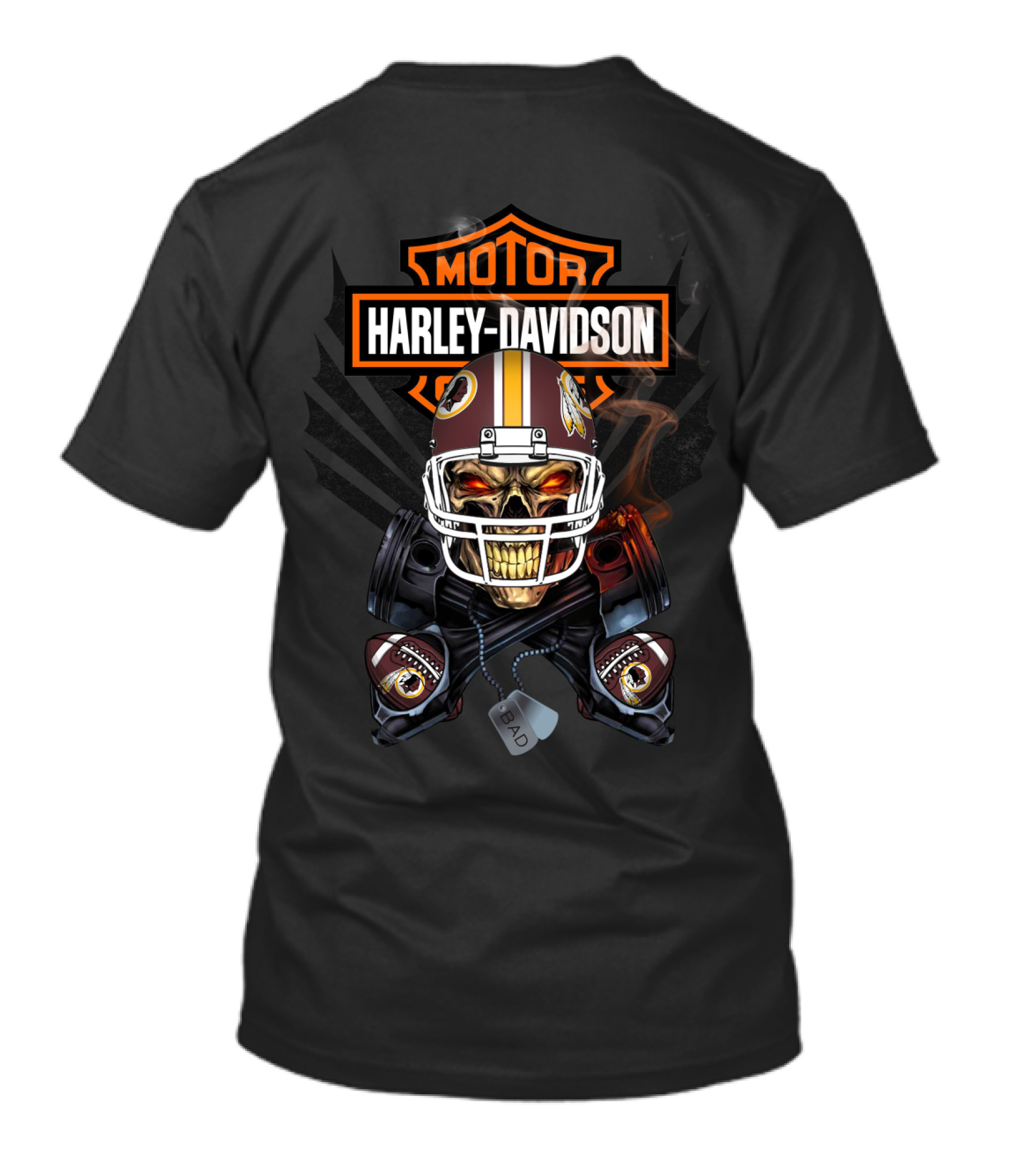 Motor Harley Davidson 106 Washington Redskins Football Skull T-Shirt