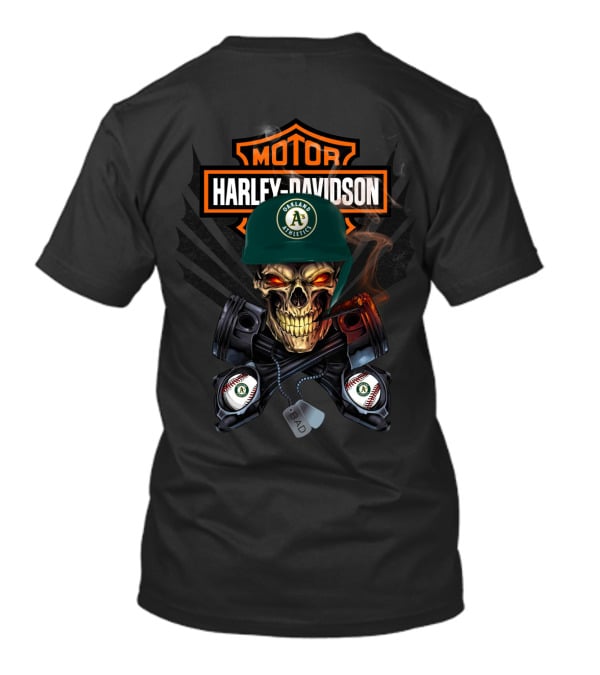 Harley Davidson Skull Oakland Athletics Baseball Motor T-Shirt