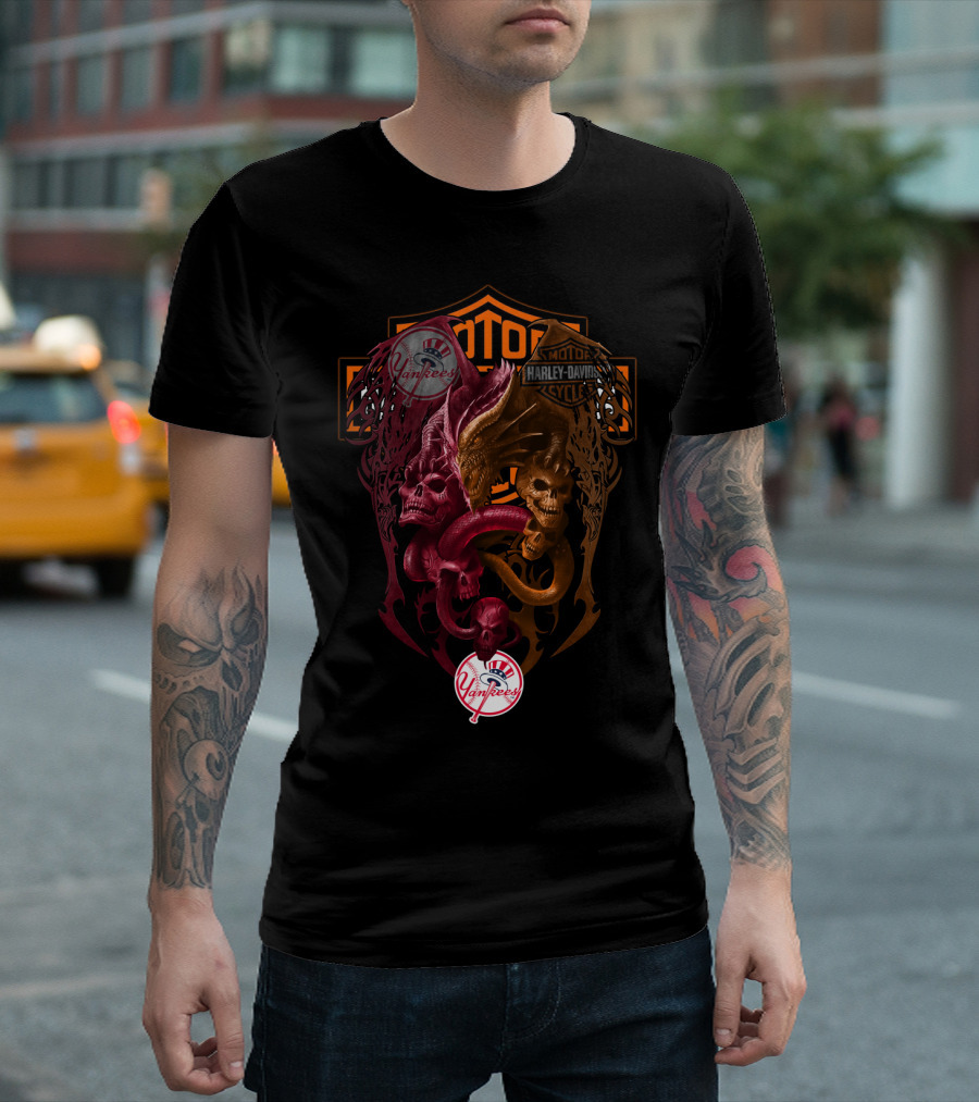 Mlb Nyy Harley Davidson Yankees Skulls And Serpents T-Shirt