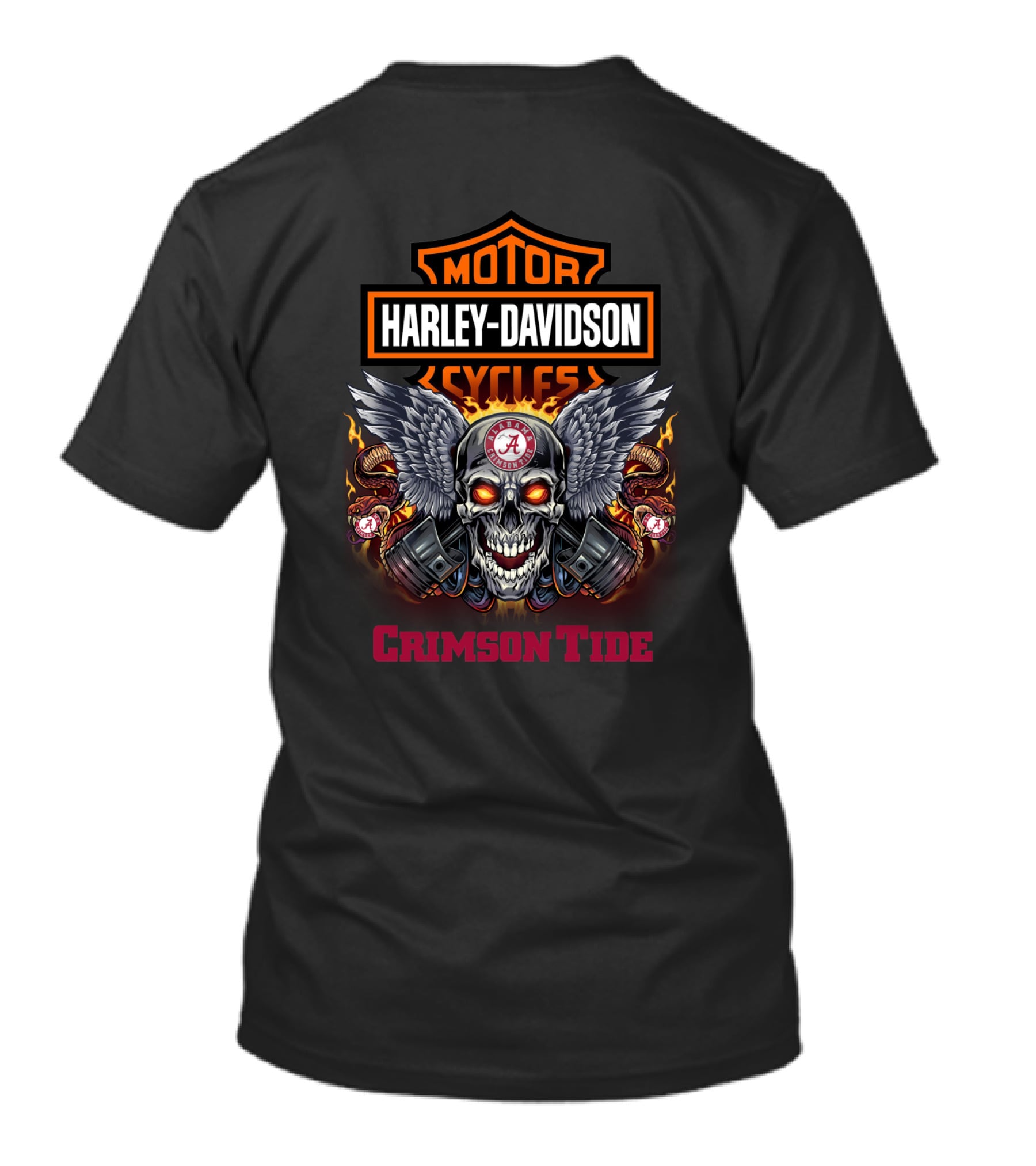 Harley Davidson Motor Cycles Crimson Tide Alabama Skull Wings T-Shirt