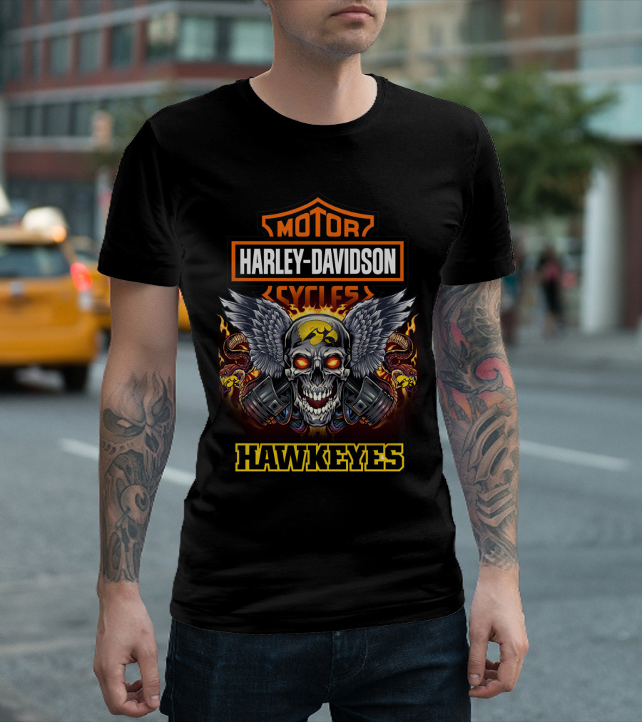 Harley Davidson Motorcycles Iowa Hawkeyes Skull Wings T-Shirt