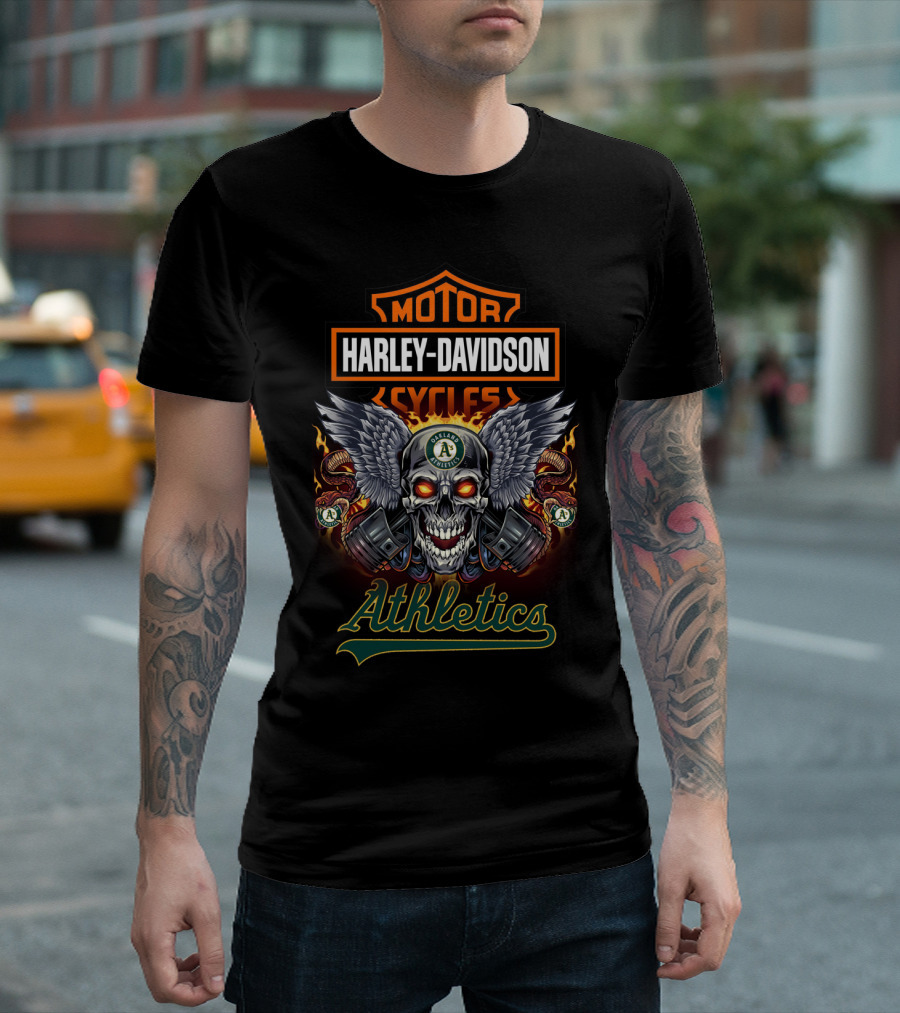 Motor Cycles Harley Davidson Oakland Athletics Skull T-Shirt