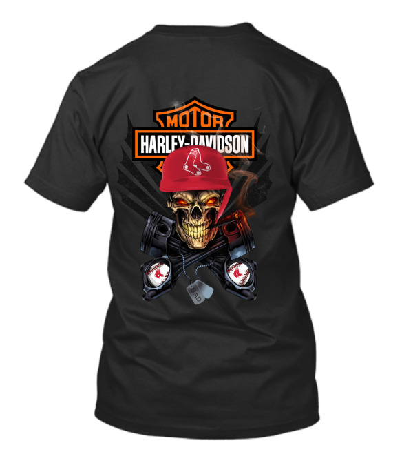 Harley Davidson Skull With Boston Red Sox Elements T-Shirt