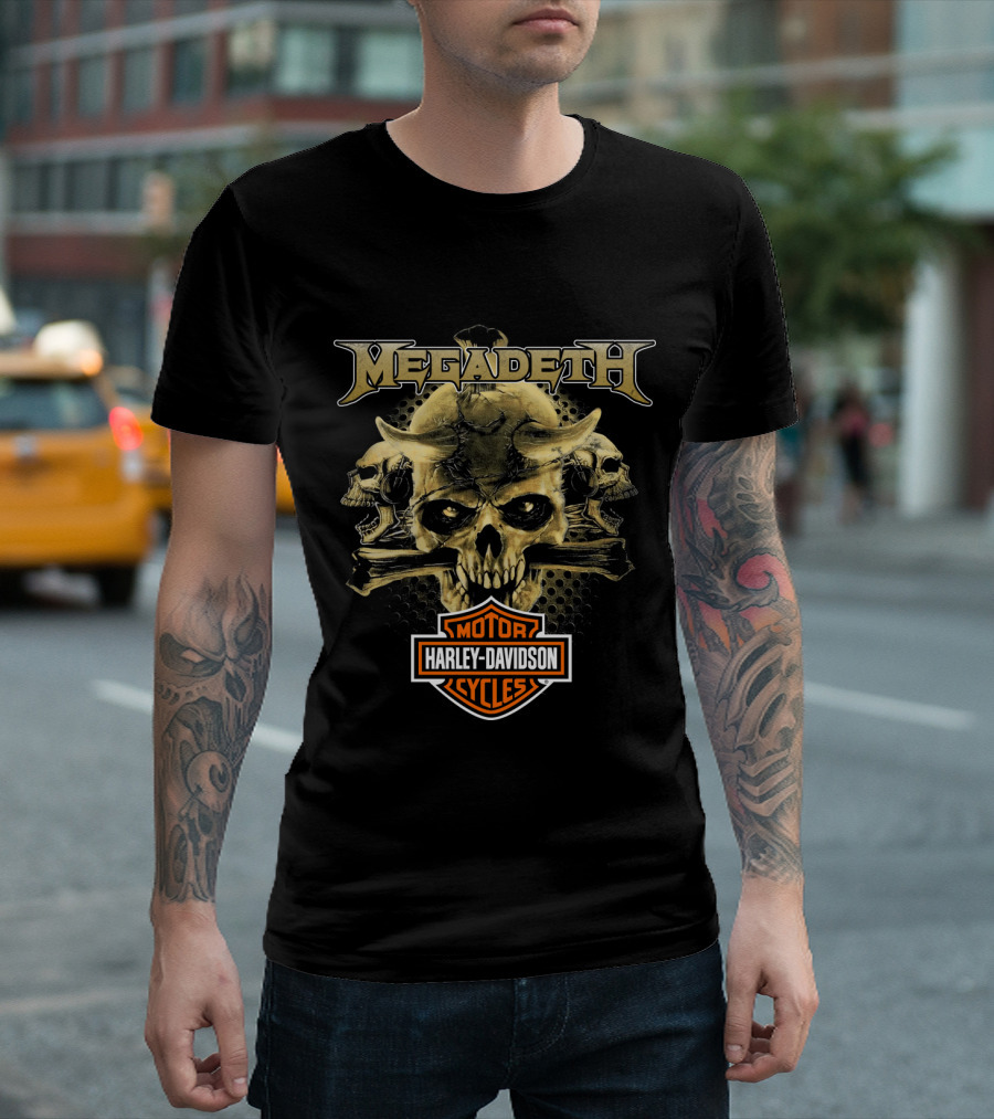 Megadeth Harley Davidson Motor Cycles Skull Art T-Shirt