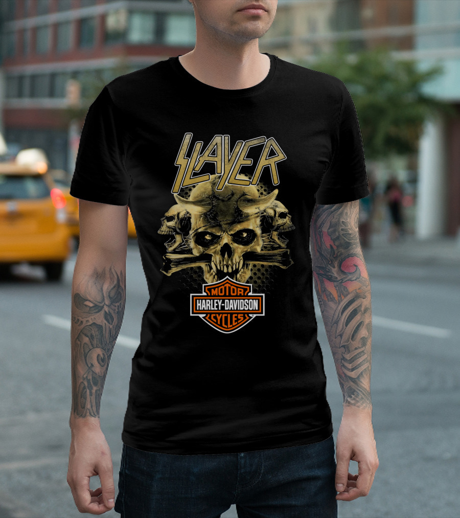 Slayer Harley Davidson Motor Cycles Skull T-Shirt