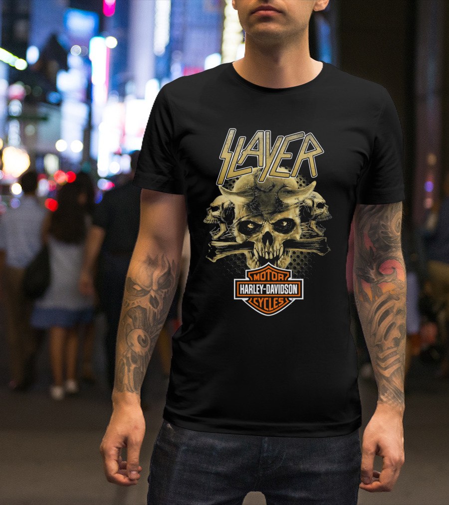 Slayer Harley Davidson Motor Cycles Skull T-Shirt