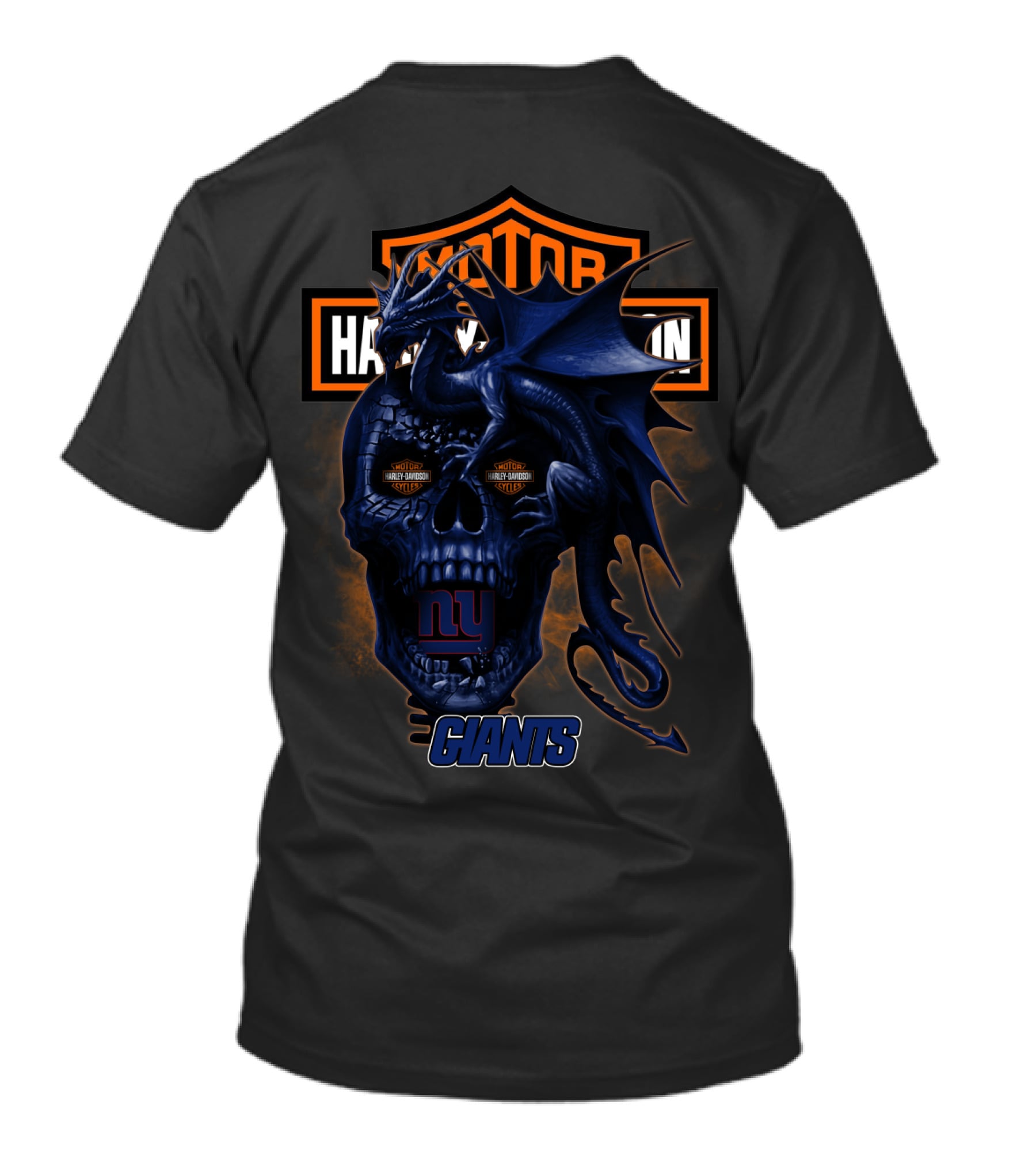 New York Giants Blue Dragon Skull Harley Davidson T-Shirt