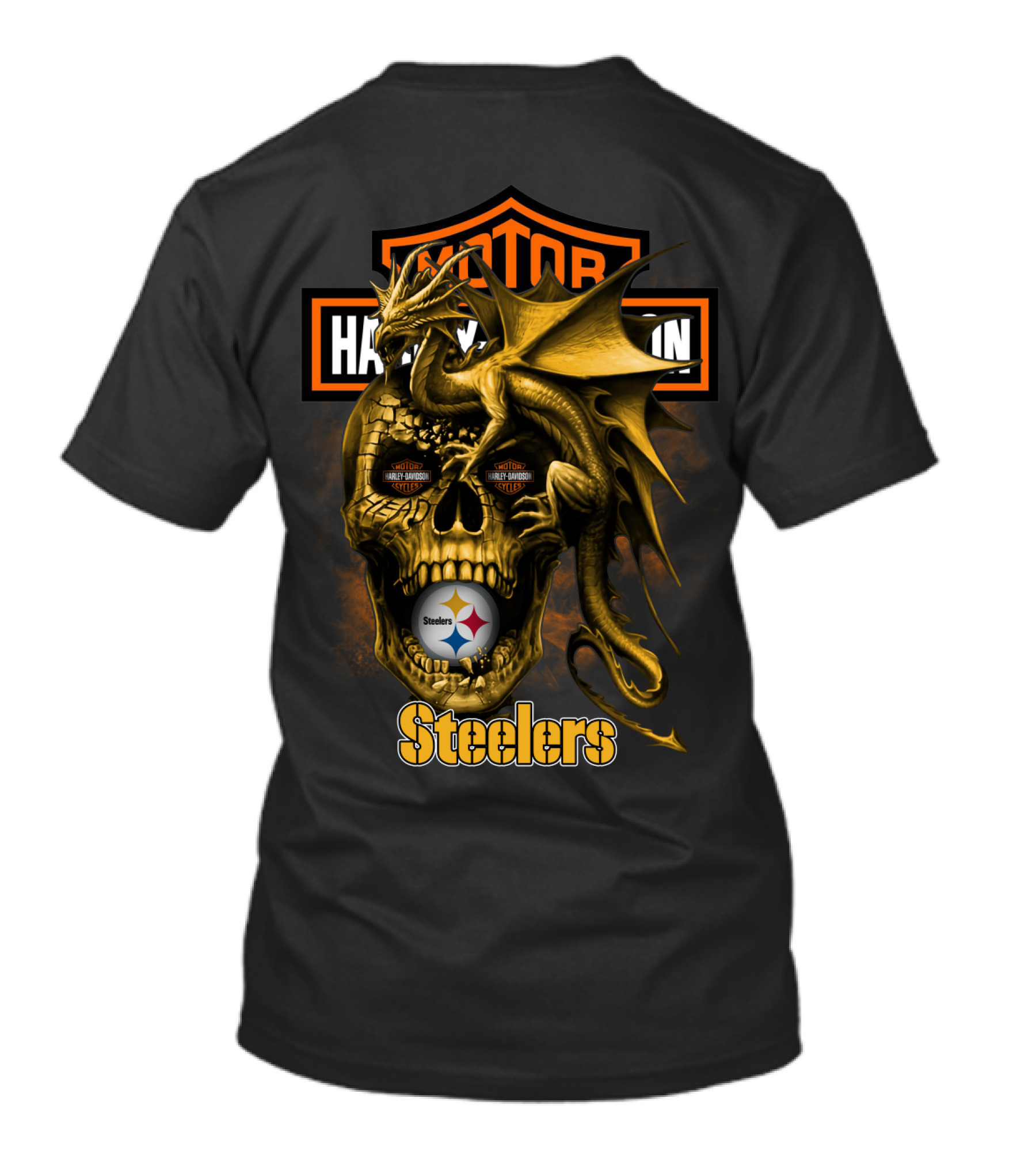 Motor Harley Davidson Steelers Dragon Skull Pittsburgh T-Shirt
