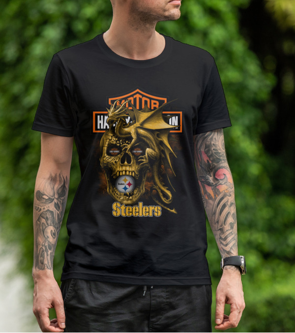 Motor Harley Davidson Steelers Dragon Skull Pittsburgh T-Shirt
