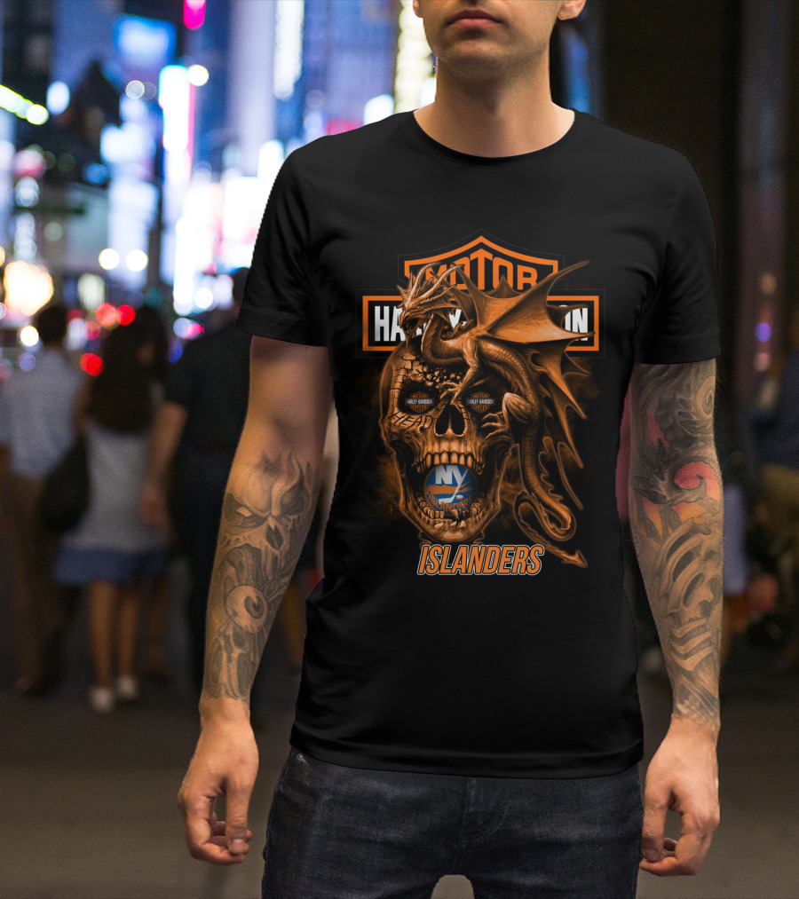 Motor Harley Davidson New York Islanders Dragon Skull T-Shirt