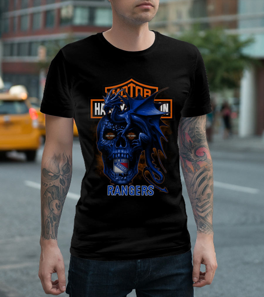 Motor Harley Davidson Cycles New York Rangers Dragon Skull T-Shirt