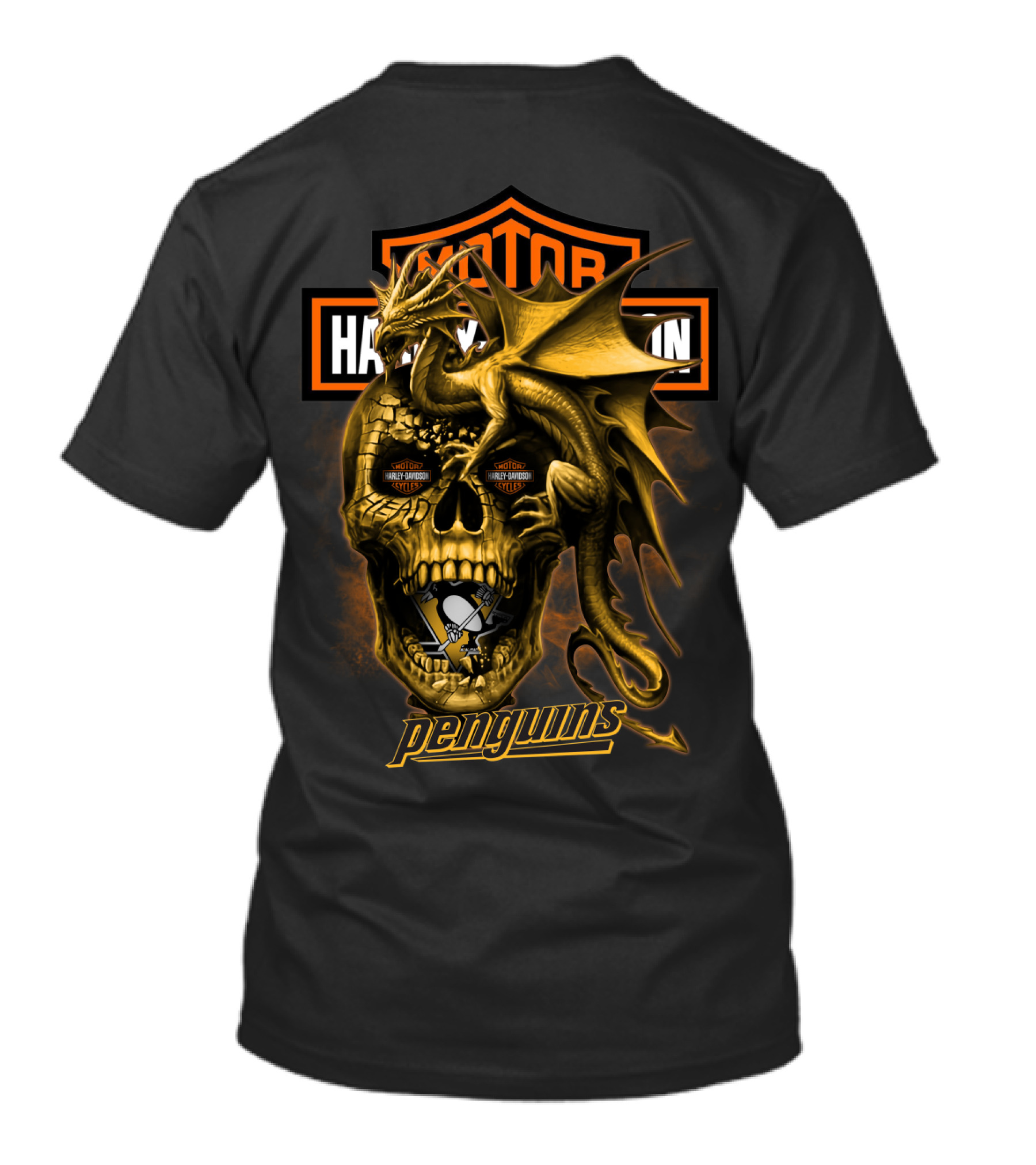 Pittsburgh Penguins Motor Harley Davidson Cycles Dragon Skull T-Shirt