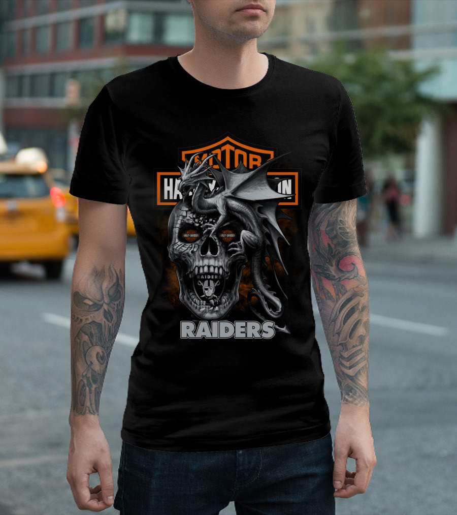 Motor Harley Davidson Raiders Skull Dragon T-Shirt