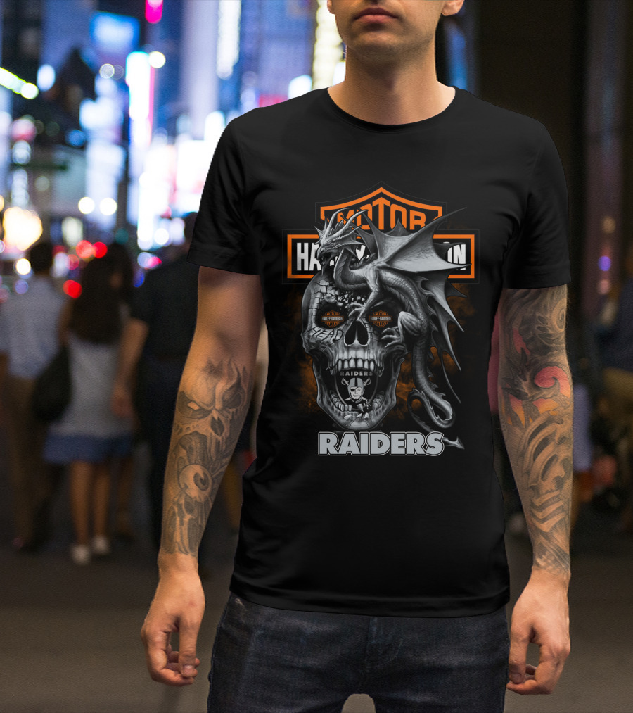 Motor Harley Davidson Raiders Skull Dragon T-Shirt