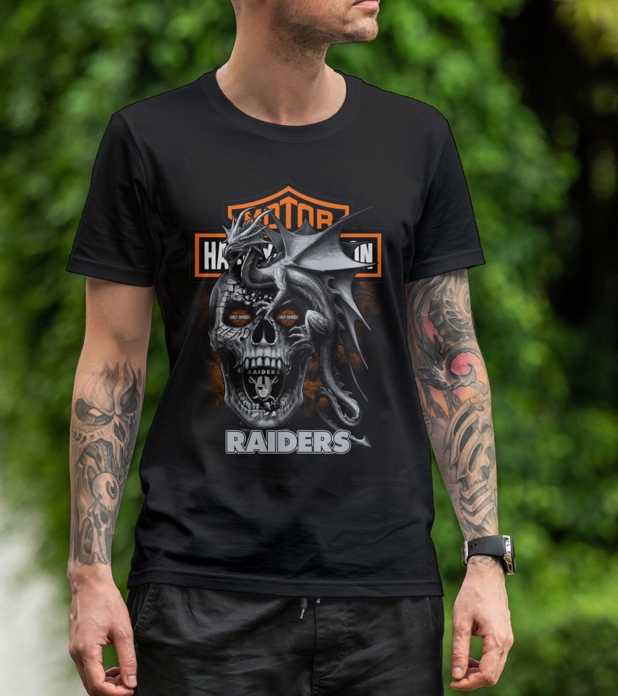 Motor Harley Davidson Raiders Skull Dragon T-Shirt