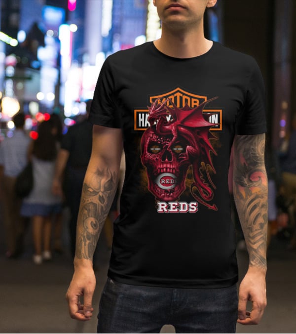 Cincinnati Reds Skull Dragon Harley Davidson T-Shirt